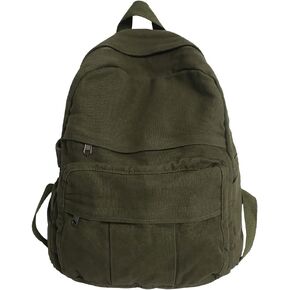 GETERUUV Canvas Backpack Aesthetic Laptop Backpack Vintage Green Backpack for Women Men Lightweight Travel Daypack