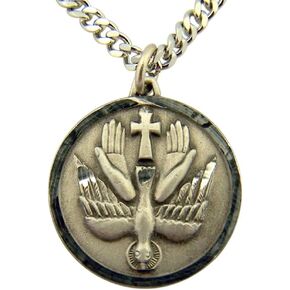 Pewter Holy Spirit Dove Trinity Pendant with Bright Cut Accents, 15/16 Inch