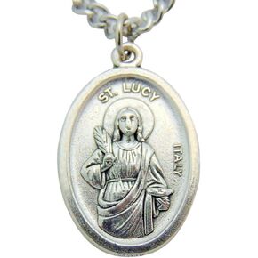 Patron Saints Silver Tone Metal Pendant 3/4 Inch Long Italian Medal with Chain