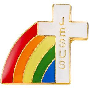 Jesus Cross Rainbow Lapel Pin, De Colores Accessory, Religious Symbols of Faith Jewelry, ⅝ Inches