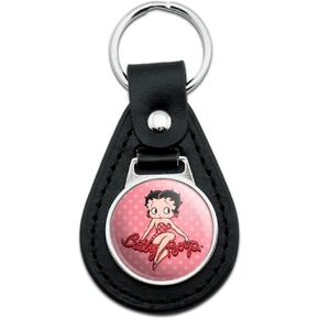 GRAPHICS & MORE Black Leather Betty Boop Pink Polka Dots Keychain