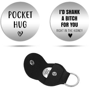 Funny Best Friends Pocket Hug, Birthday gifts for her,Friendship Keychain,bff gift w/Leather Case Keychain #PH61