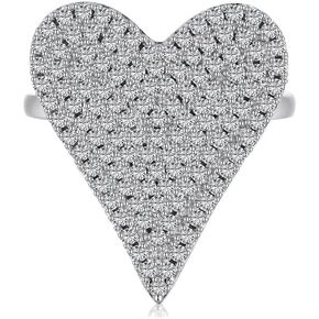Sparkling Rhinestone Love Heart Promise Ring for Women Girls Crystal CZ Heart Open Statement Ring Engagement Wedding Ring Band Dainty Jewelry Gifts