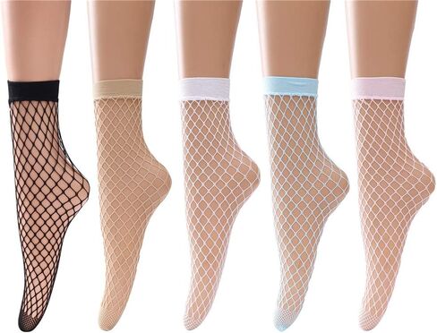 DEEP TOUCH Women's anklet Fishnet Socks Lace Stort Sockings Hollow Out Anklet Dress Low Mesh Net Socks 5 Pairs in Saudi Arabia