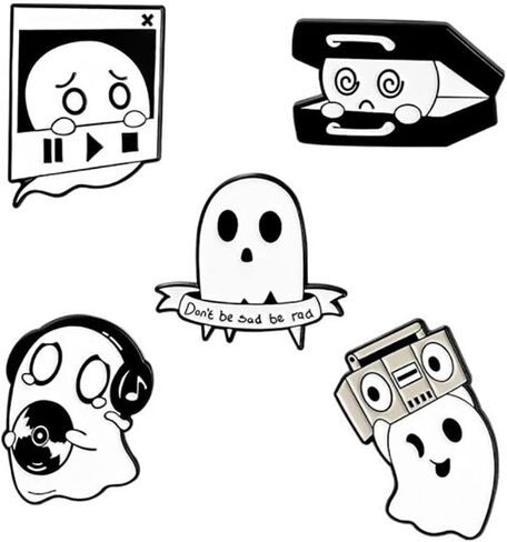 5Pcs Ghost Enamel Pin Punk Music Style Badges Pin Black Humor Skull Brooch Pins Set Cute Lapel Pin Women Men Girls Boys Hat Bag Clothing Accessories Jewelry Gift, Metal, no gemstone in Kuwait