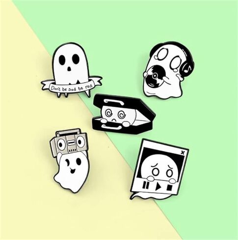 5Pcs Ghost Enamel Pin Punk Music Style Badges Pin Black Humor Skull Brooch Pins Set Cute Lapel Pin Women Men Girls Boys Hat Bag Clothing Accessories Jewelry Gift, Metal, no gemstone in Kuwait