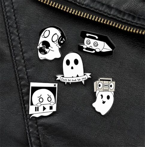 5Pcs Ghost Enamel Pin Punk Music Style Badges Pin Black Humor Skull Brooch Pins Set Cute Lapel Pin Women Men Girls Boys Hat Bag Clothing Accessories Jewelry Gift, Metal, no gemstone in Kuwait