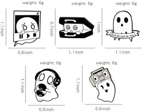 5Pcs Ghost Enamel Pin Punk Music Style Badges Pin Black Humor Skull Brooch Pins Set Cute Lapel Pin Women Men Girls Boys Hat Bag Clothing Accessories Jewelry Gift, Metal, no gemstone in Kuwait