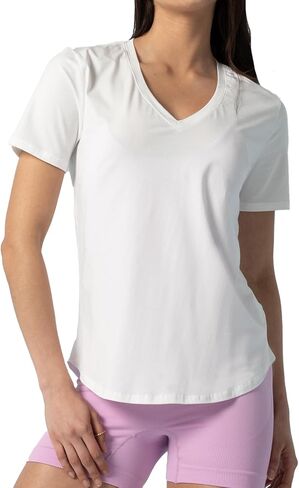Lulucheri Women's Workout T-Shirt Pima Cotton Short Sleeve V-Neck Shirts Athletic Yoga Casual Tee Tops in Kuwait