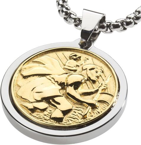 Unique Tungsten Medallion Necklace. Stainless Steel Saint Christopher Inlay with 18kt Gold Plating. in Saudi Arabia