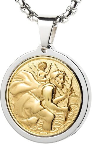 Unique Tungsten Medallion Necklace. Stainless Steel Saint Christopher Inlay with 18kt Gold Plating. in Saudi Arabia