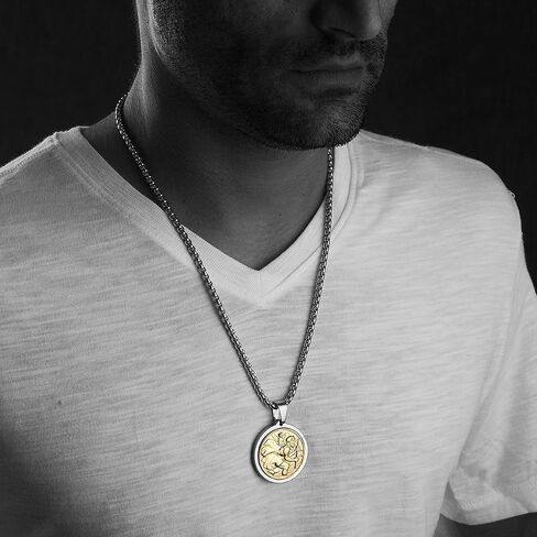 Unique Tungsten Medallion Necklace. Stainless Steel Saint Christopher Inlay with 18kt Gold Plating. in Saudi Arabia