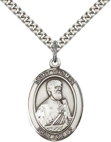 قلادة أبوسل من الفضة الإسترلينية F A Dumont St. Thomas مع سلسلة كبح ثقيل من الفولاذ المقاوم للصدأ 60.96 سم. راعي القديس المهندس/الأشخاص المكفوفين in Kuwait