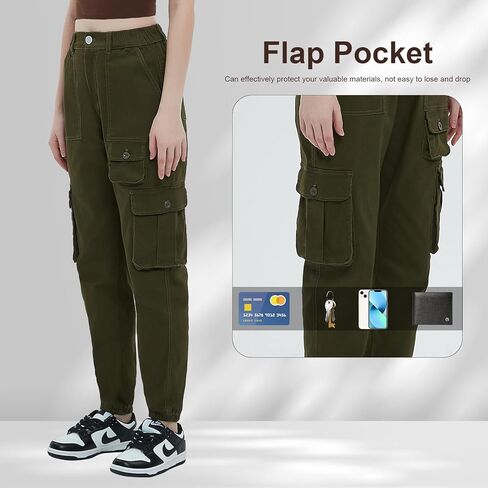 سراويل الركض النسائية عالية الخصر مع 7 جيوب للعمل في الهواء الطلق Y2K قطن Sweatpants مرونة الخصر التكتيكية in Kuwait