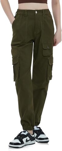 سراويل الركض النسائية عالية الخصر مع 7 جيوب للعمل في الهواء الطلق Y2K قطن Sweatpants مرونة الخصر التكتيكية in Kuwait