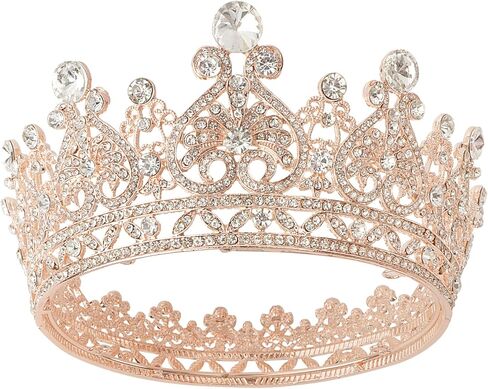 yyoemas تيجان الملكة كريستال مستديرة للنساء، تاج كعكة تاج من حجر الراين الذهبي الوردي، تاج تاج الزفاف لحفلات أعياد الميلاد وحفلات أعياد الميلاد وإكسسوارات الشعر لمهرجانات الملكة in Kuwait