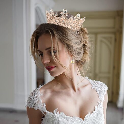 yyoemas تيجان الملكة كريستال مستديرة للنساء، تاج كعكة تاج من حجر الراين الذهبي الوردي، تاج تاج الزفاف لحفلات أعياد الميلاد وحفلات أعياد الميلاد وإكسسوارات الشعر لمهرجانات الملكة in Kuwait