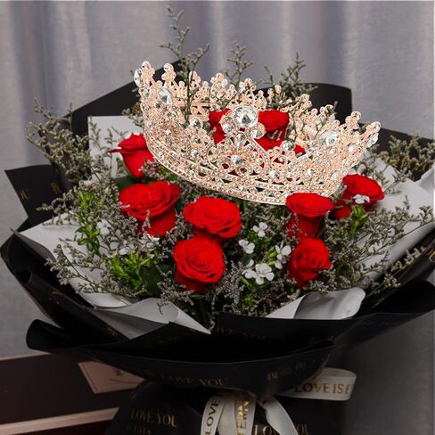 yyoemas تيجان الملكة كريستال مستديرة للنساء، تاج كعكة تاج من حجر الراين الذهبي الوردي، تاج تاج الزفاف لحفلات أعياد الميلاد وحفلات أعياد الميلاد وإكسسوارات الشعر لمهرجانات الملكة in Kuwait