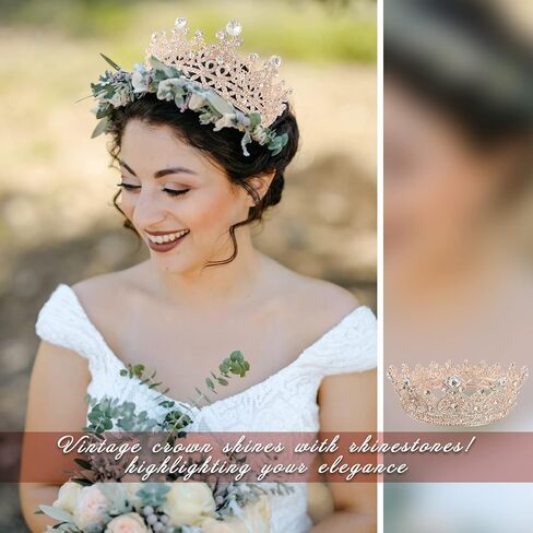 yyoemas تيجان الملكة كريستال مستديرة للنساء، تاج كعكة تاج من حجر الراين الذهبي الوردي، تاج تاج الزفاف لحفلات أعياد الميلاد وحفلات أعياد الميلاد وإكسسوارات الشعر لمهرجانات الملكة in Kuwait