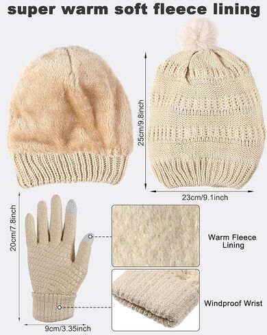 Shihanee 12 Pack Winter Beanie Hat and Gloves Set for Women Knitted Pom Hat Fleece Lined Skull Cap with Women Touchscreen Gloves, 6 Colors in Kuwait