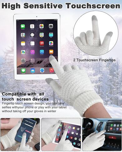 Shihanee 12 Pack Winter Beanie Hat and Gloves Set for Women Knitted Pom Hat Fleece Lined Skull Cap with Women Touchscreen Gloves, 6 Colors in Kuwait