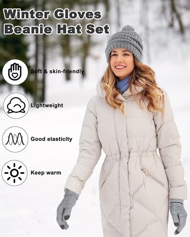 Shihanee 12 Pack Winter Beanie Hat and Gloves Set for Women Knitted Pom Hat Fleece Lined Skull Cap with Women Touchscreen Gloves, 6 Colors in Kuwait