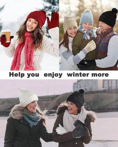 Shihanee 12 Pack Winter Beanie Hat and Gloves Set for Women Knitted Pom Hat Fleece Lined Skull Cap with Women Touchscreen Gloves, 6 Colors in Kuwait