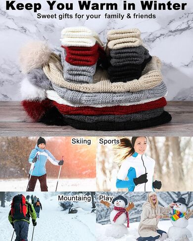 Shihanee 12 Pack Winter Beanie Hat and Gloves Set for Women Knitted Pom Hat Fleece Lined Skull Cap with Women Touchscreen Gloves, 6 Colors in Kuwait