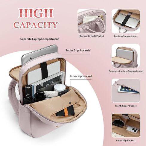 حقيبة ظهر للكمبيوتر المحمول للسيدات من GOLF SUPAGS تناسب دفتر ملاحظات نحيف مقاس 15.6 بوصة حقيبة كمبيوتر يومية كاجوال للعمل والسفر ومحفظة ظهر جامعية (أسود) in Kuwait