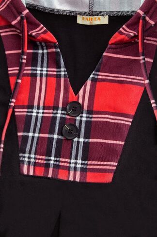 سترة نسائية ذات قلنسوة مرقع منقوشة تونيك، أكمام طويلة، سويت شيرت خريفي كاجوال مع رباط in Kuwait