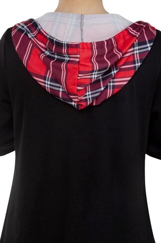 سترة نسائية ذات قلنسوة مرقع منقوشة تونيك، أكمام طويلة، سويت شيرت خريفي كاجوال مع رباط in Kuwait