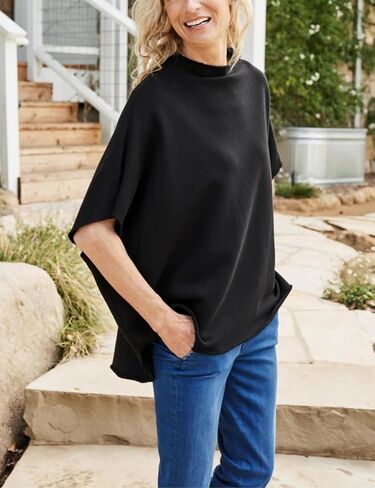 OPCAKM Women's Oversized Funnel Neck Tops 3/4 Batwing Sleeve Capelet Casual Workout Pullover Sweatshirts in Kuwait