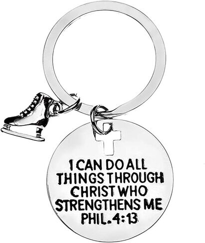 Sportybella Skate Charm Keychain - Christian Faith I Can Do All Things Through Christ Who Strengthens Me, Phil. 4:13 Skate Charm Pendant - Scripture Jewelry Skating Gifts for Boy and Girls in Saudi Arabia