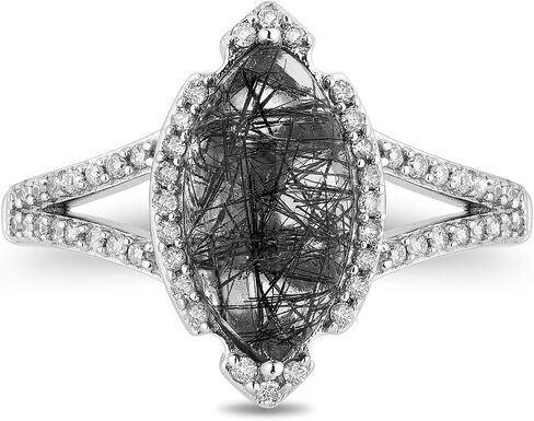 Jewelili Enchanted Disney Fine Jewelry Sterling Silver 14x7 MM Rutile Quartz Marquise and 1/3 Cttw Natural White Diamond Maleficent Ring in Saudi Arabia