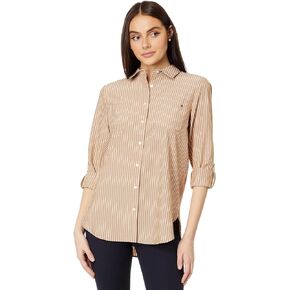 Tommy Hilfiger Long Sleeve Stripe Easy Care Tunic Brown Sugar Multi LG (US 12-14)