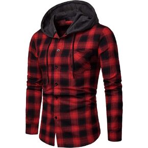 DAVID.ANN Mens Long Sleeve Plaid Classic Casual Hoodie Jackets