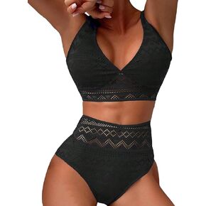 Floerns Women's 2 Piece Boho V Neck Bra and High Waist Bottoms Bikini Swimsuit Set