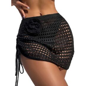 GORGLITTER Women's 3D Flower Crochet Cover Up Skirt Hollow Out Drawstring Swimsuit Beach Skirts in Saudi Arabia