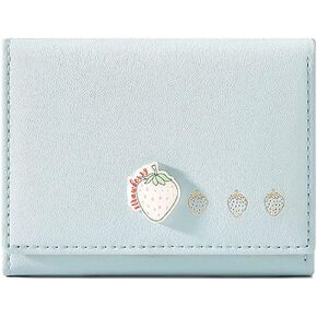 YaJaMa Women Wallet Small Slim Cute Strawberry Trifold Girls Credit Card Case Holder with ID Window (Black)