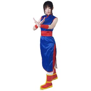 miccostumes Women's Costume Princess Cosplay Outfit Blue Cheongsam with Pants And Red Sash