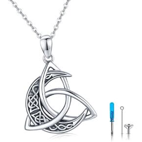 StoryMidir Celtic Moon Urn Necklace for Ashes 925 Sterling Silver Cremation Jewelry for Ashes Crescent Moon Pendant Necklace Irish Celtic Knot Memorial Jewelry Gift for Women Men