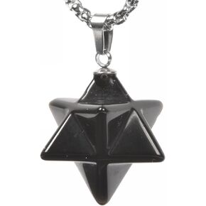 Justinstones Gemstone Carved 25mm Merkaba Star Crystal Sacred Healing Pendant Necklace 20 Inch