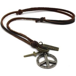 Arrow Double Rings Cirles Ox Horn Pendant Necklace Vintage Real Cowhide Leather Rope Chain Personality Necklace Trendy Jewelry for Men
