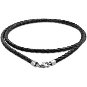 Unisex Genuine Brown Black Leather Braided Rope Weave Necklace Pendant Cord For Women Teens Men .925 Sterling Silver 14 16 18 20 24 Inch Length
