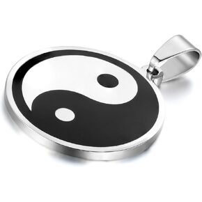 Flongo Men's Vintage Stainless Steel Black Silver Yin Yang Pendant Necklace, 22 inch Chain, Tai Chi Yin Yang Pendant Balance Symbol Necklace