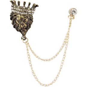 اسد متوج مع دبوس قبعة بسلسلة تعليق، دبوس طية صدر السترة، اكسسوارات شارة كاب للرجال، قياسي، مينا بدون احجار كريمة in Kuwait