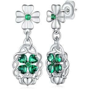 St Patricks Day Shamrock Earrings Celtic clover earrings 925 Sterling Silver Four Leaf Clover Earrings Irish Shamrock Lucky Jewelry Gift for Women Girls