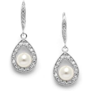 Mariell Pearl Drop Wedding Earrings with CZ Crystals, Jewelry for Brides, Bridesmaids, Birthday Gift