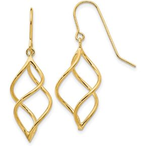 Polished Twisted Shepherd Hook Dangle Earrings in Real 14k Gold