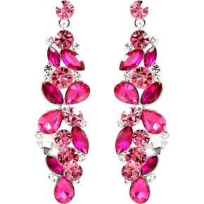 Womens Jewelry Fuchsia Pink Crystal Rhinestone Bridal Drop Dangle Earrings Sparkling Cluster style in Silver Tone for Wedding prom Party Birthday Gift